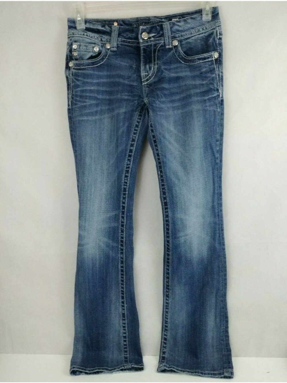 Miss Me JE8013BL Boot Embellished Embroidered Distressed Jeans Size 28/33